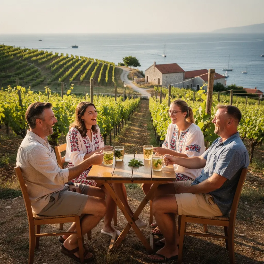 Uživanje u čaju s pogledom na prekrasnu hrvatsku prirodu u sumrak.